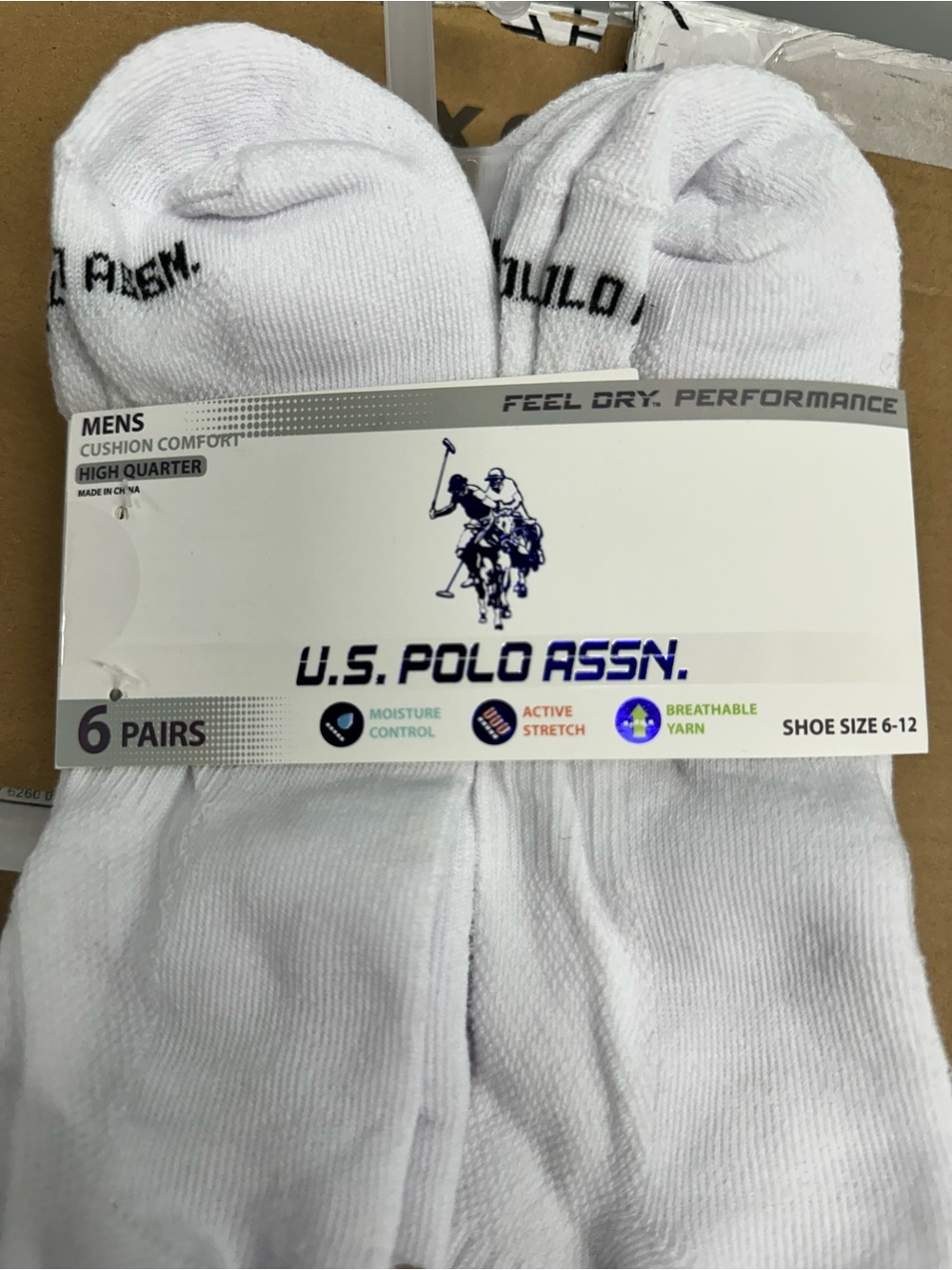 U.S. Polo Assn. Men's White Athletic High Quarter Socks - 6 Pack